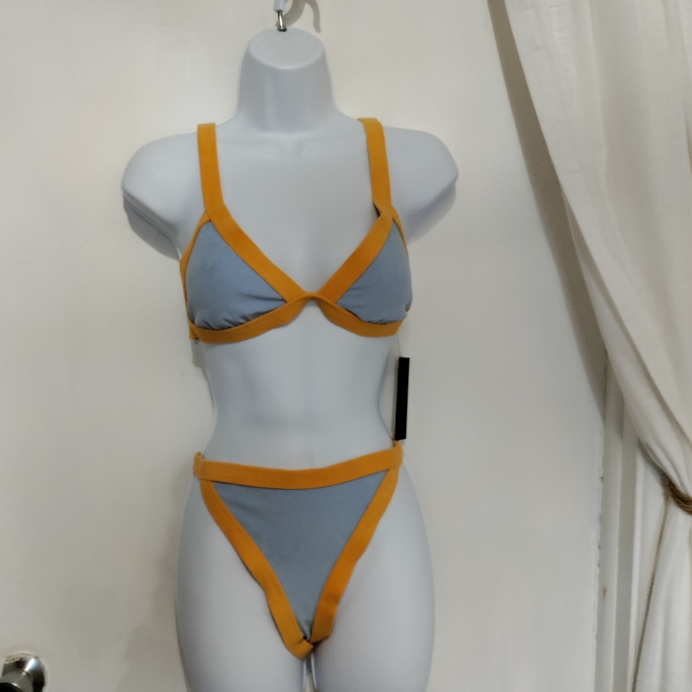 Two-tone terry cloth bikini set